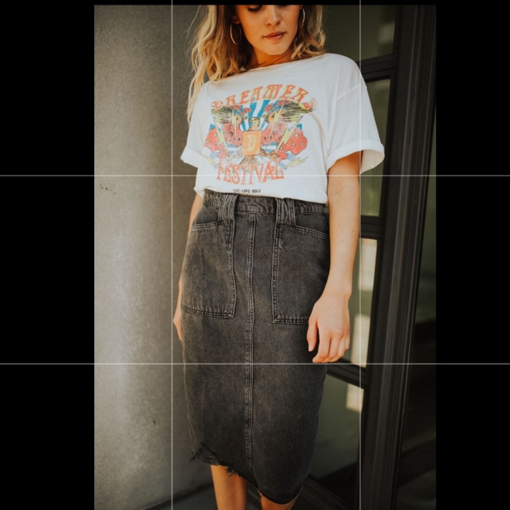 We The Free Elisa Black Washed Denim Skirt